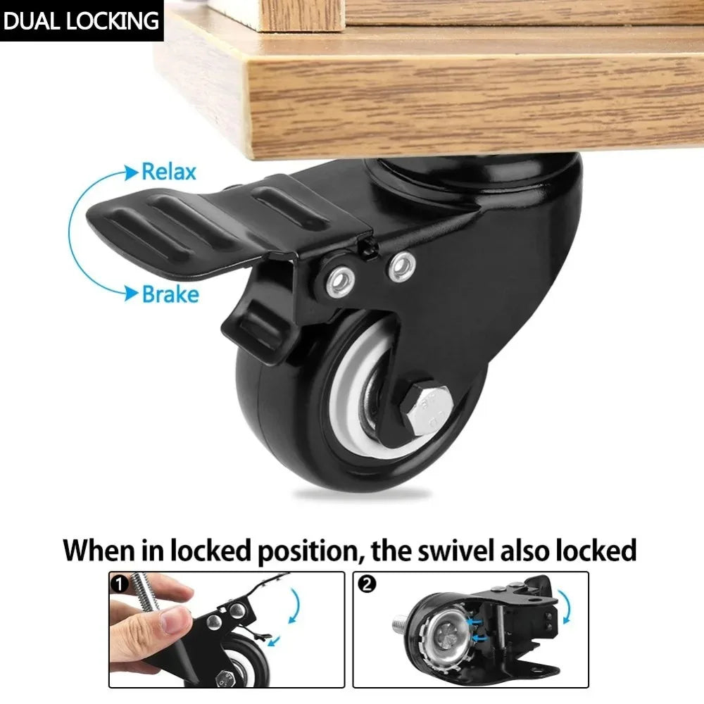 Swivel Caster Wheels 1.5"/2" with Brake M8/M10 Threaded Stem