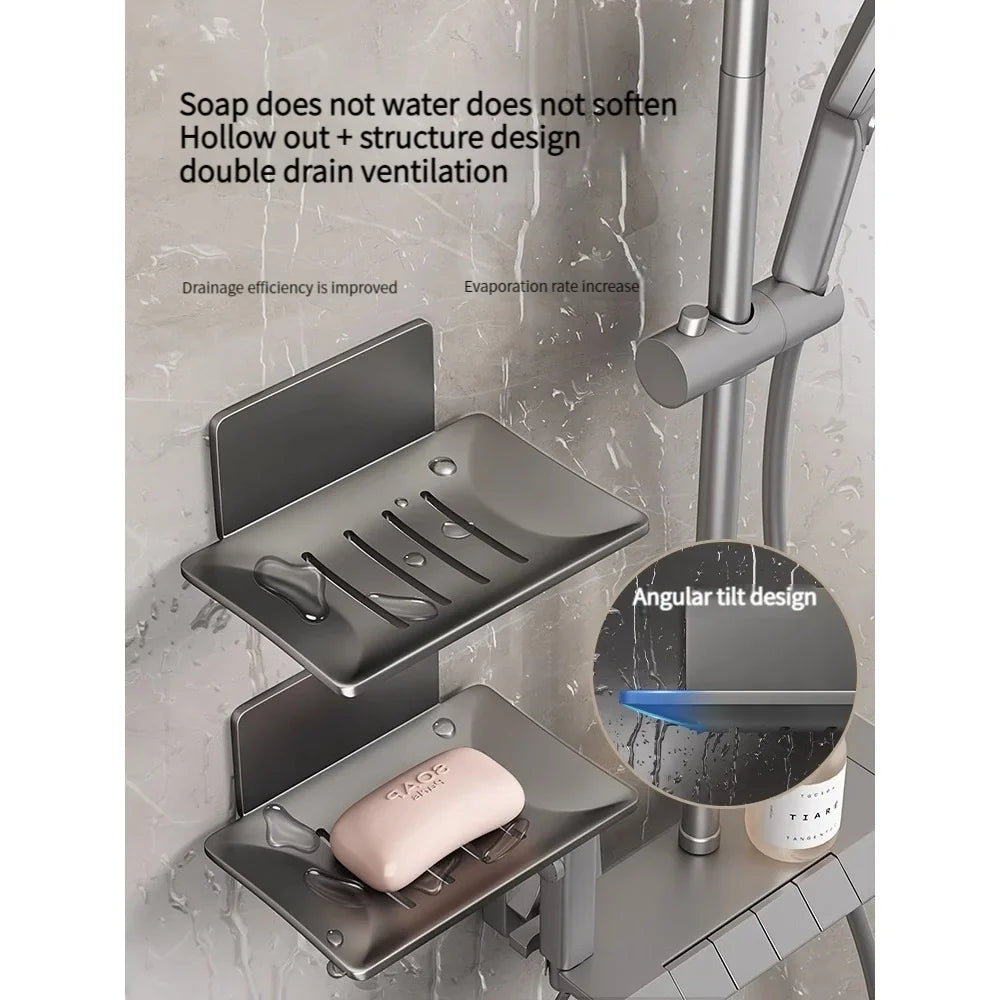 No-Drill Wall-Mounted Metal Soap Dish | Gun Grey Draining Rack