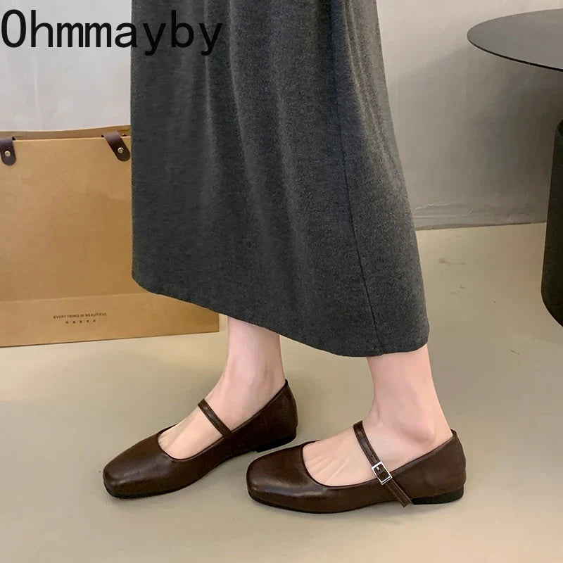 Women's Square Toe Ballet Flats – Mary Jane Buckle Shoes