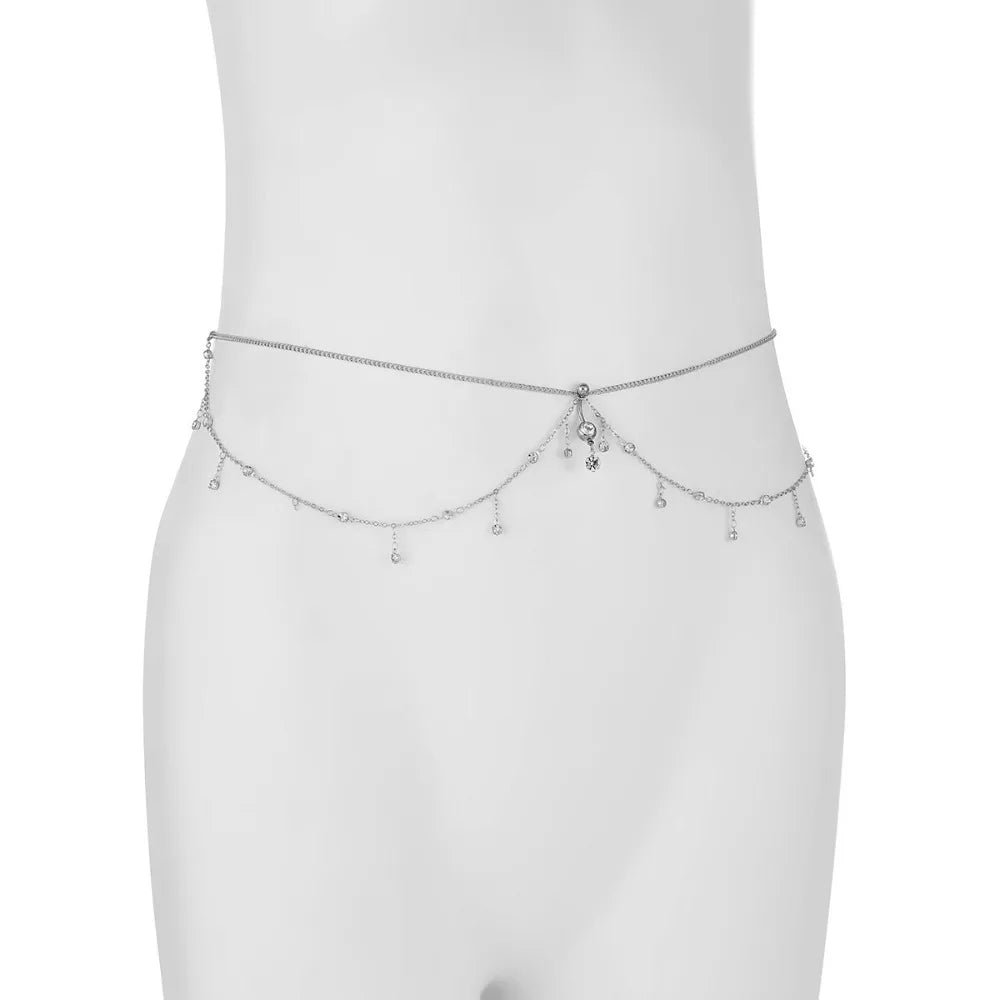 Boho Double Layer Belly Waist Chain – Zircon Tassel Gold Silver