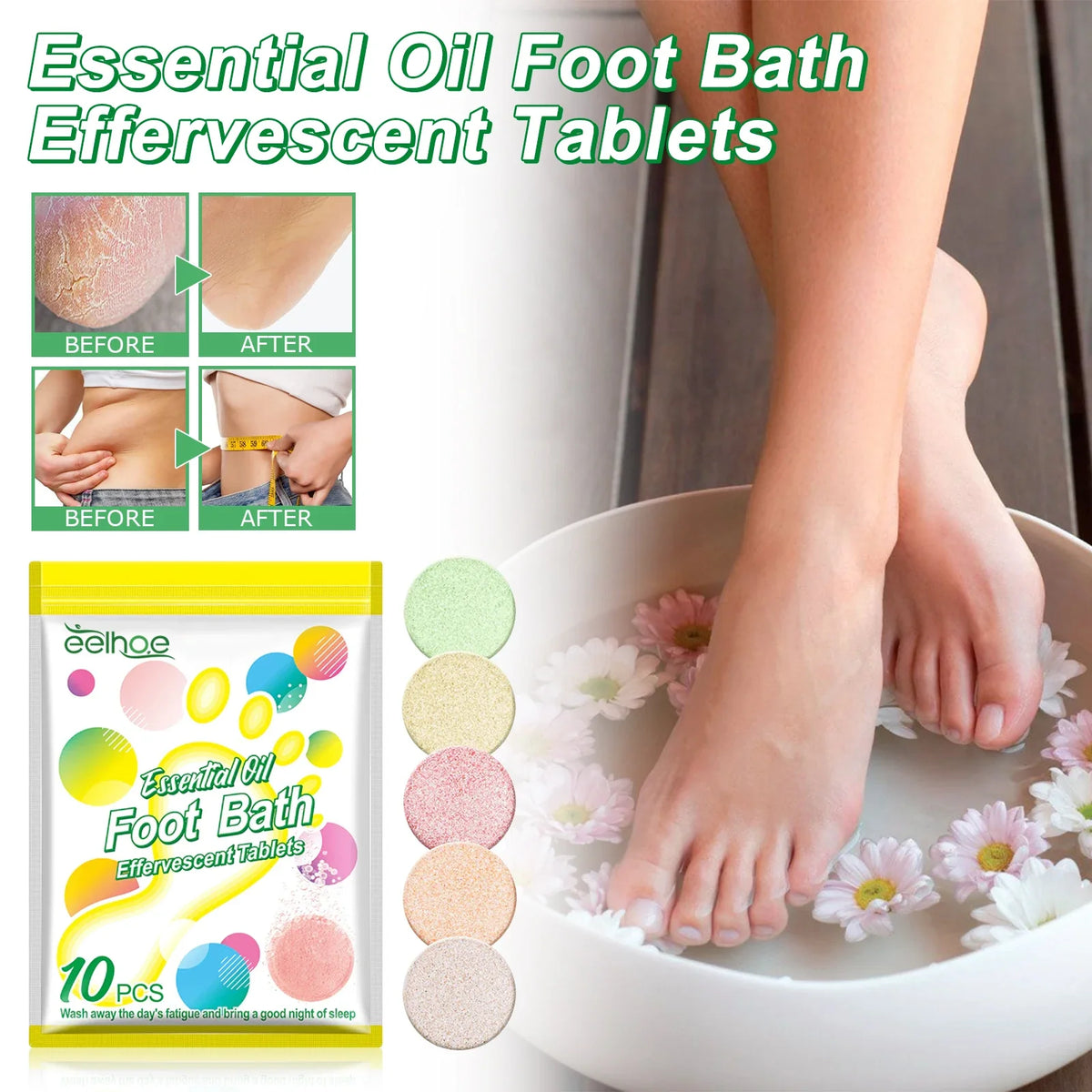 10-Pack Herbal Fizzy Foot Soak Tablets | Spa Foot Bath