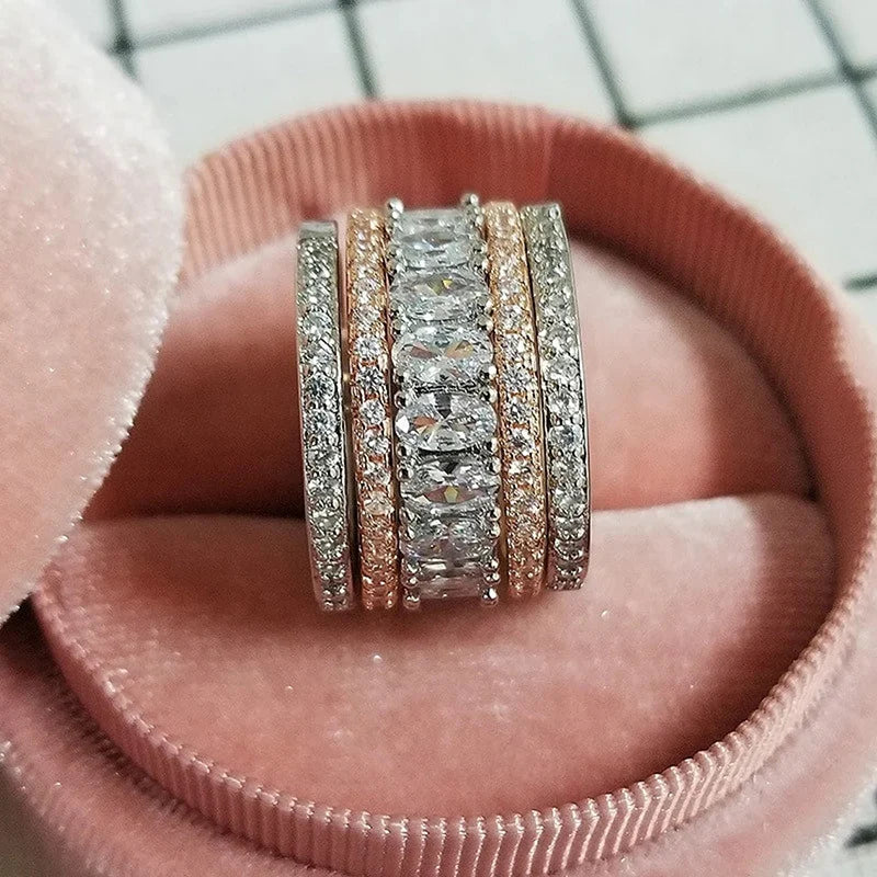 Huitan CZ Wide Band Women's Ring – Sparkling Wedding Jewelry
