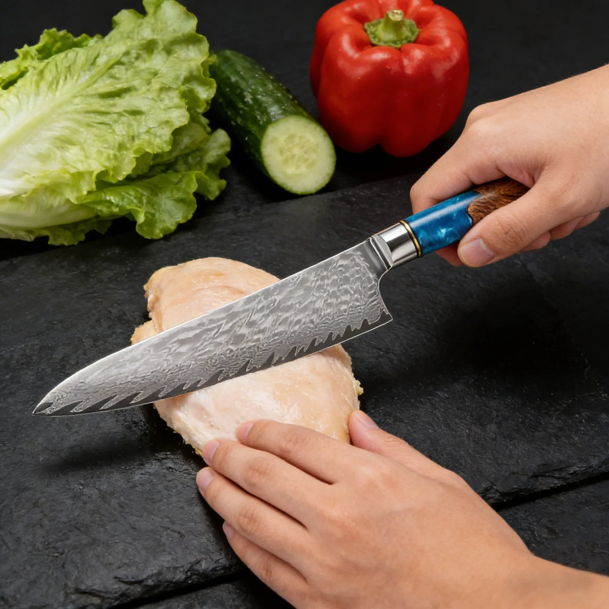 67-Layer Damascus Steel Kitchen Knife Set – Chef & Santoku