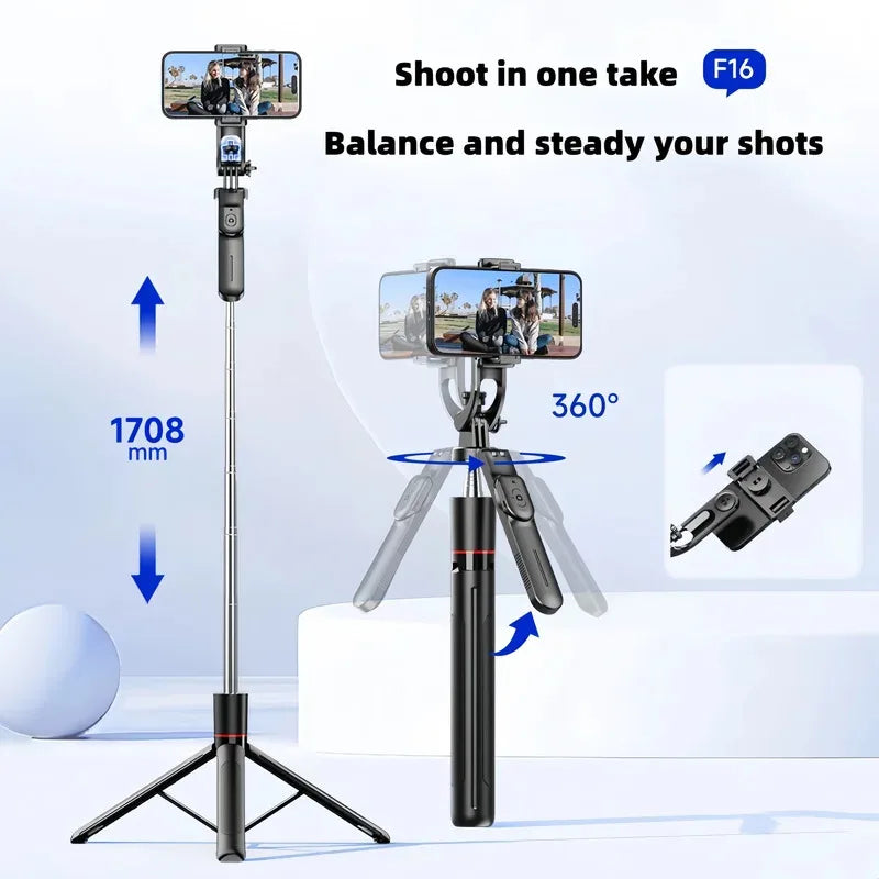 1.7m Selfie Stick Tripod | Bluetooth 360° Remote iOS & Android