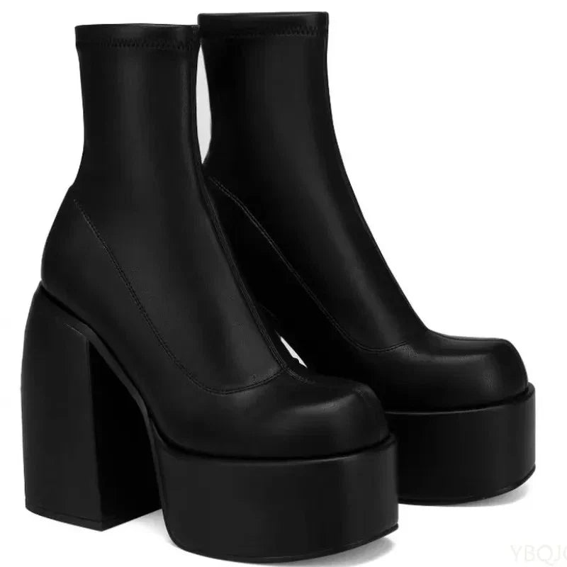 Women's Platform Block Heel Mid-Calf Boots – Zip, Large Size