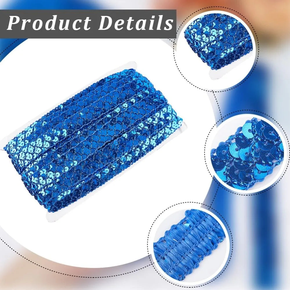Blue Sequin Trim Roll 3-Row Paillette Ribbon 13m | Craft & Sewing