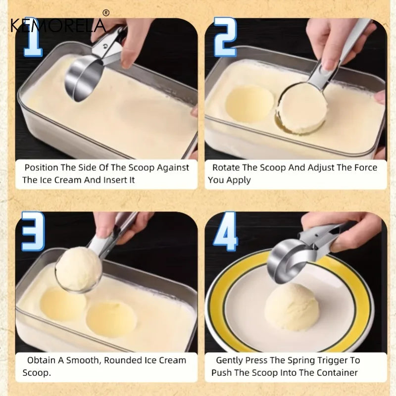 KEMORELA Stainless Steel Ice Cream Scoop – Ergonomic Handle
