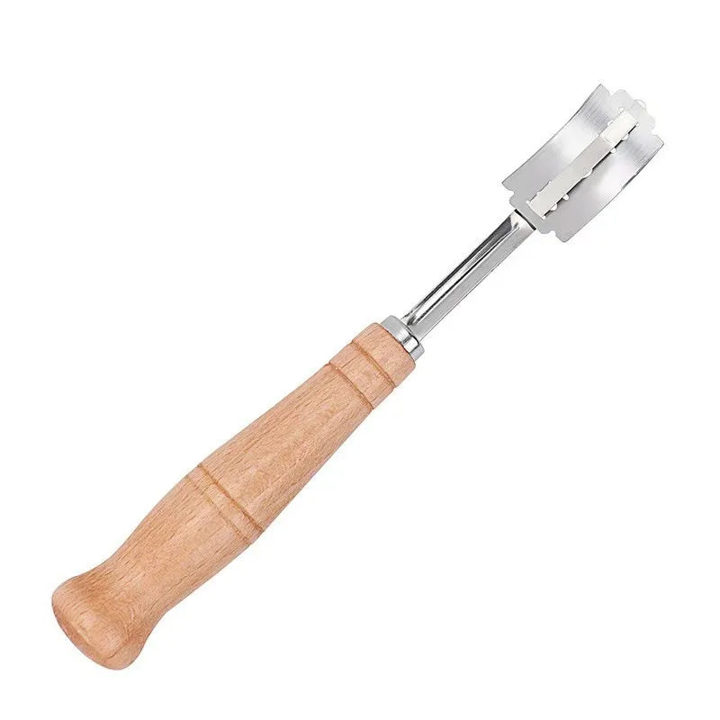 Wooden Handle Bakers Dough Bread Pastry Cutter 5 Blades Toast Curved