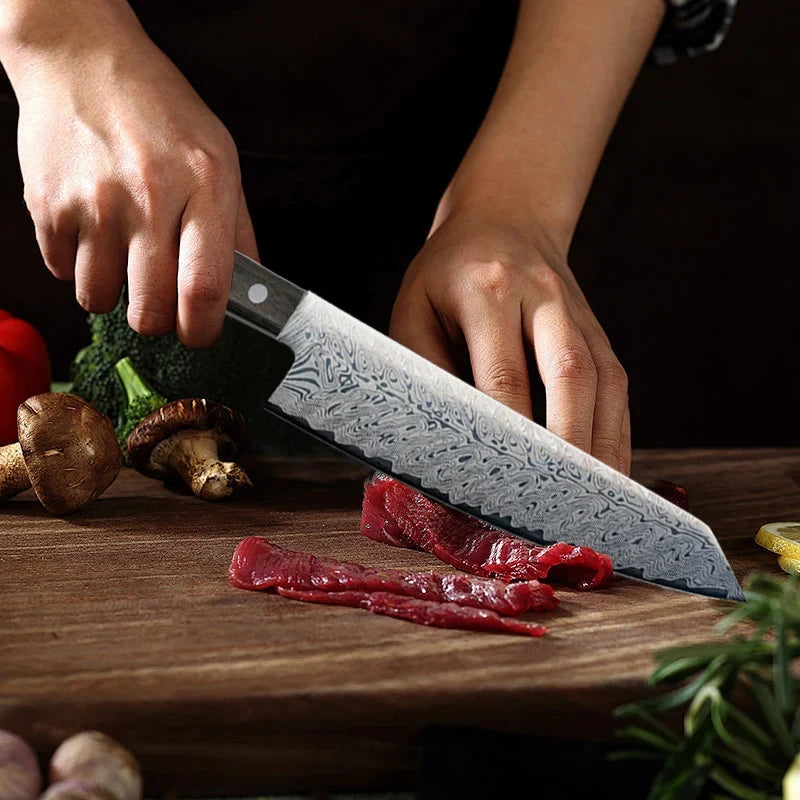 Damascus Steel Chef Knife Set – Japanese Wood Handle | 20cm Blade