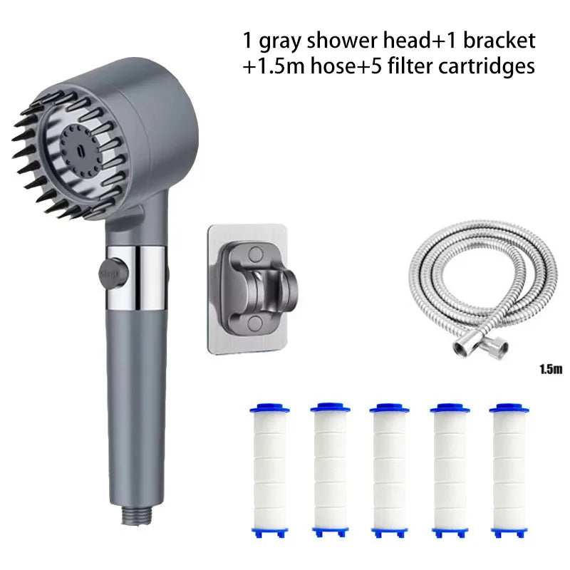 3-Mode Filtered Massage Shower Head | One-Click Water Stop