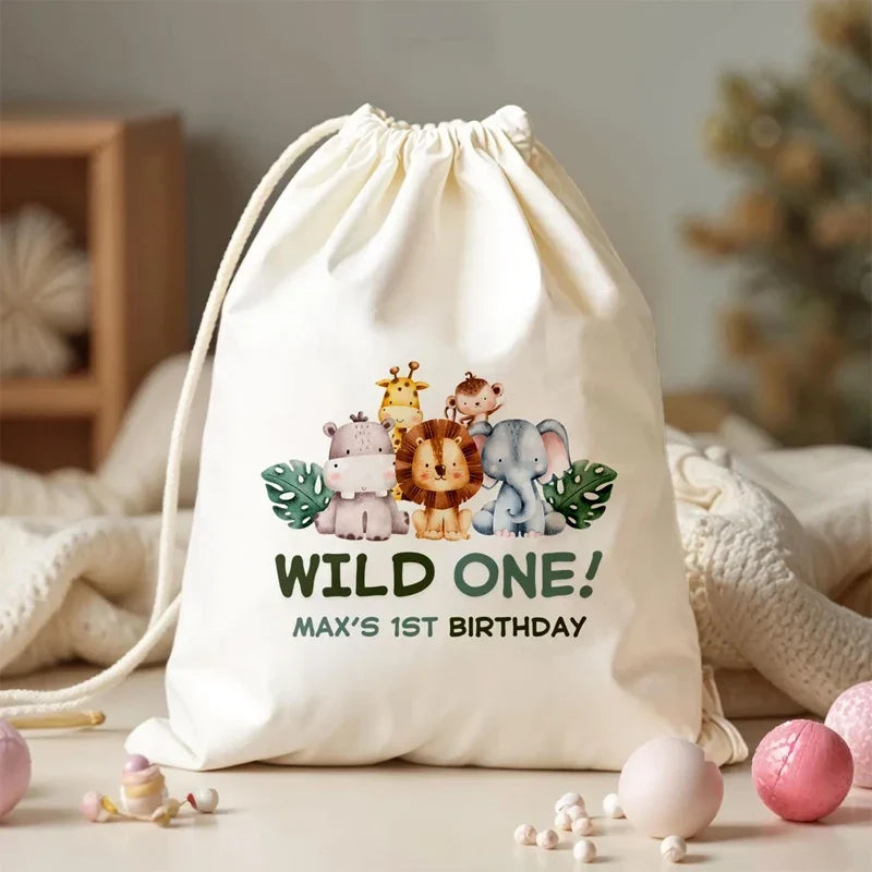 Personalized Wild One Jungle Birthday Favor Bags – Set of 4