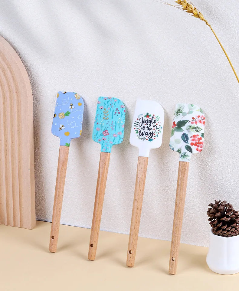 Cream Spatula Silicone Scraper Wooden Handle Bakingtools Cake