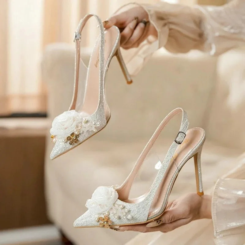 Women's Luxury Floral Wedding Heels – Pointed Toe Sandals