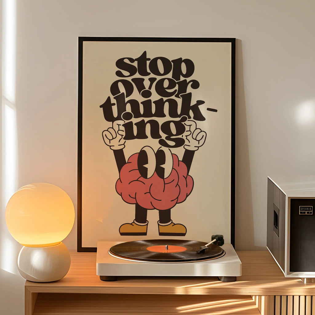 Stop Overthinking Canvas Wall Art | Brain & Shoes Poster