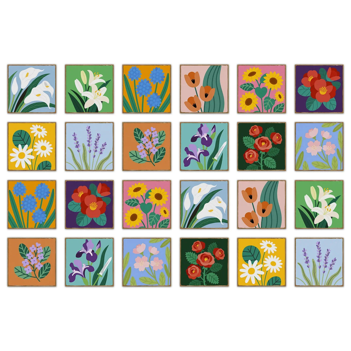 24 European Flower Tiles Wall Stickers Self-adhesive Kitchen Bathroom
