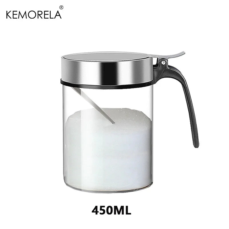 Glass Spice Jar with Stainless Steel Lid & Spoon | KEMORELA