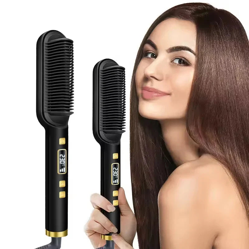 2-in-1 Negative Ion Hair Straightening Brush & Curling Comb LCD