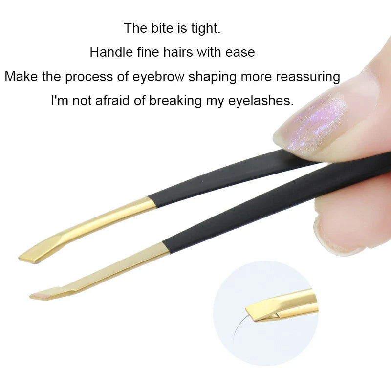 Stainless Steel Slant Tweezers – Eyebrow, Lash & Beard Tool