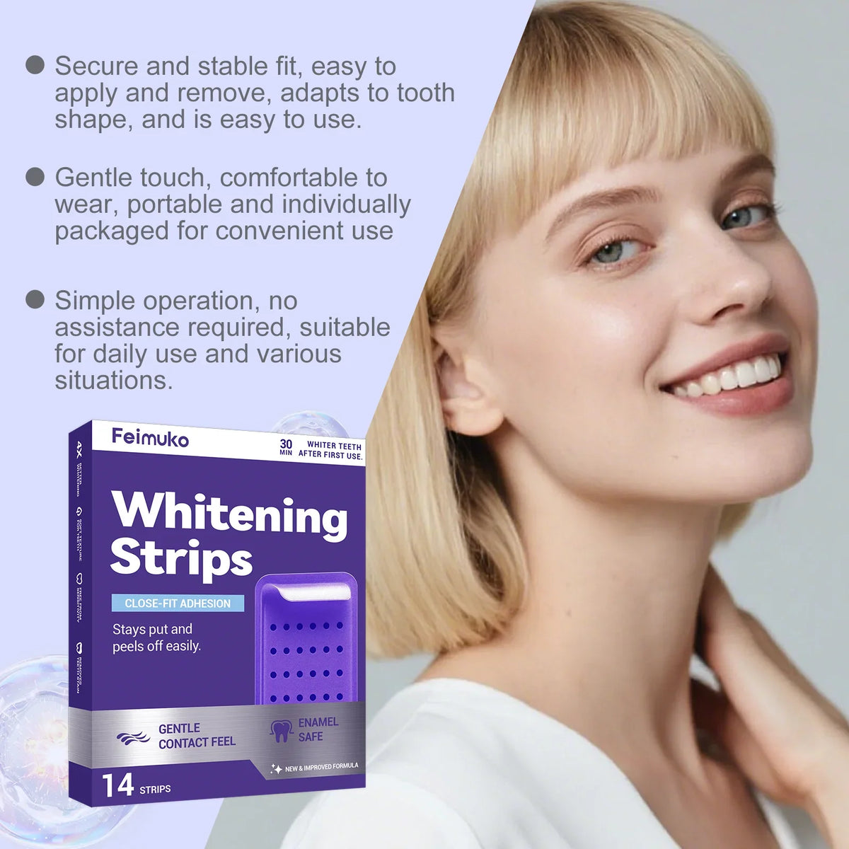 Purple Teeth Whitening Strips – Mint, Enamel Safe | 14 Strips
