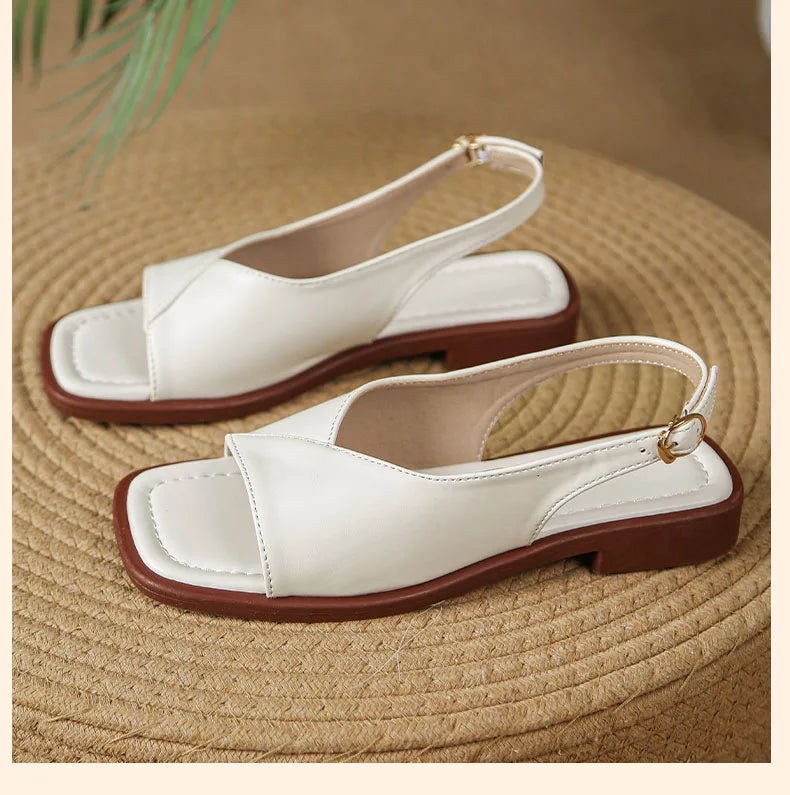 Women's French Style Low Heel Roman Sandals – Buckle Strap