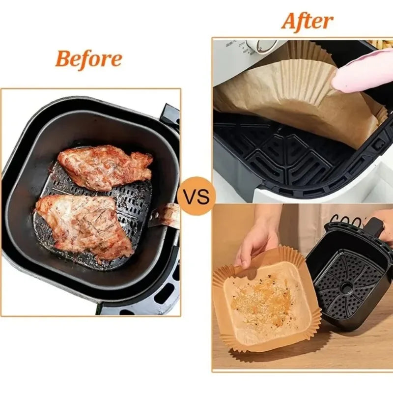 Air Fryer Parchment Liners – Round, Square & Rectangle, 50–100 Pk
