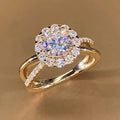 Huitan Gold CZ Wedding Ring for Women – Pavé Crystal Band