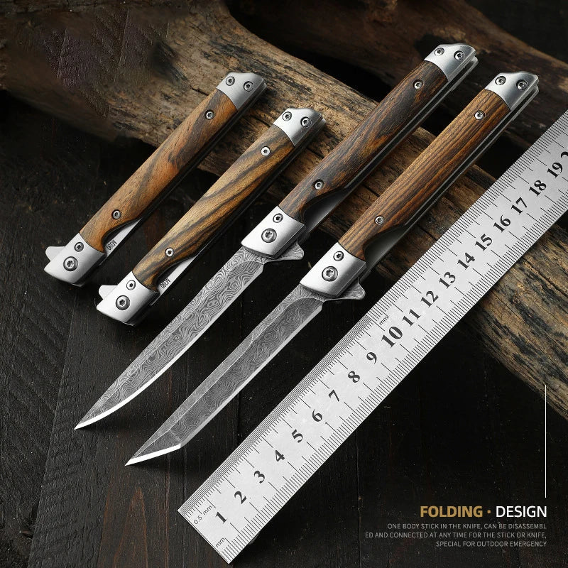 Stainless Steel Folding Pocket Knife – Wood Handle | 9.3cm Blade