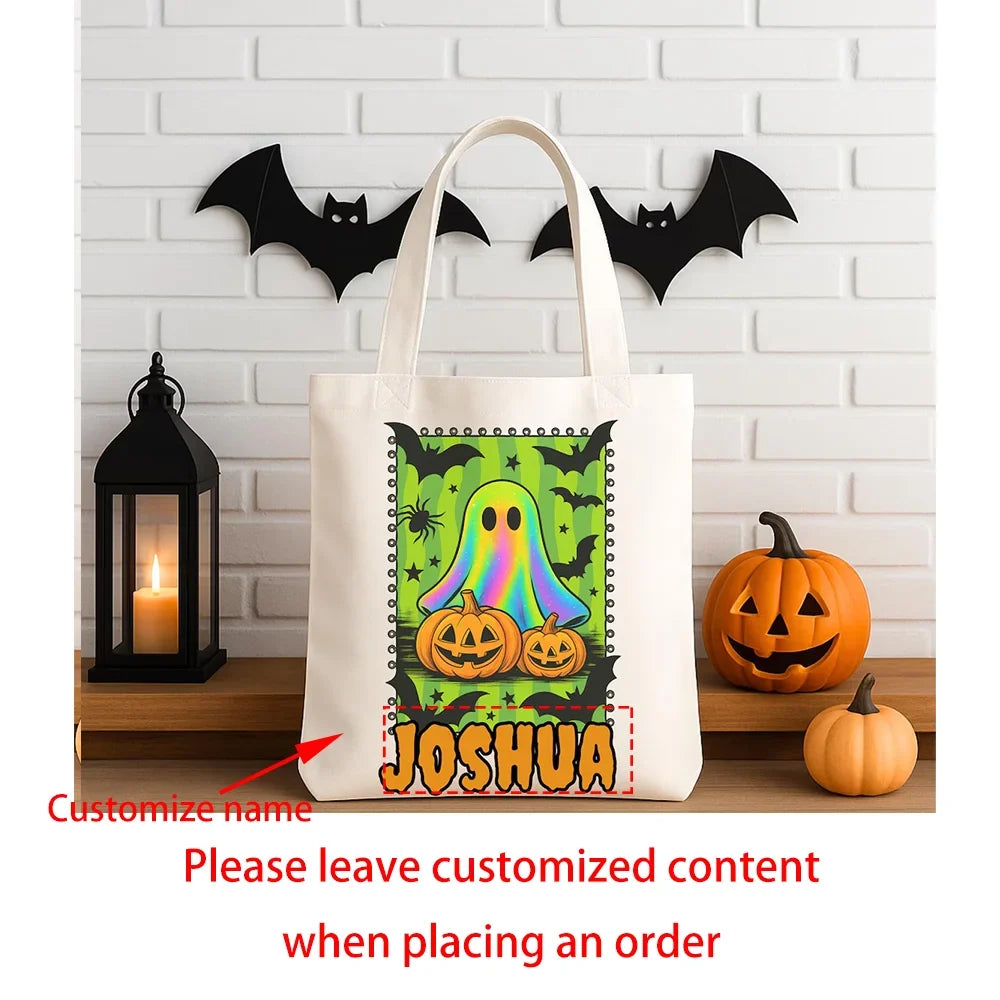 Personalized Halloween Ghost Tote Bag | Custom Name Candy Bag