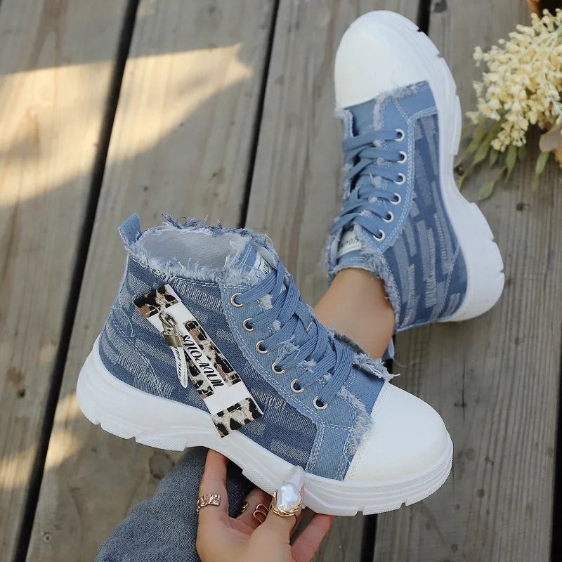 UXST Women's Canvas High-Top Sneakers | Thick Sole Casual Shoe