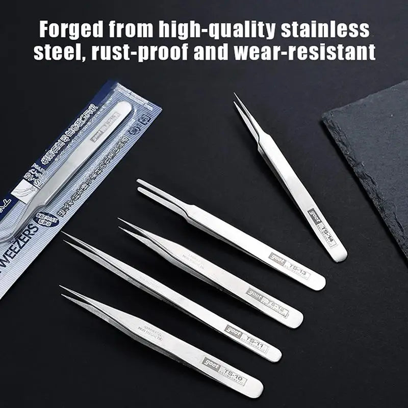 6-Piece Stainless Steel Tweezers Set – Bent & Straight Tips