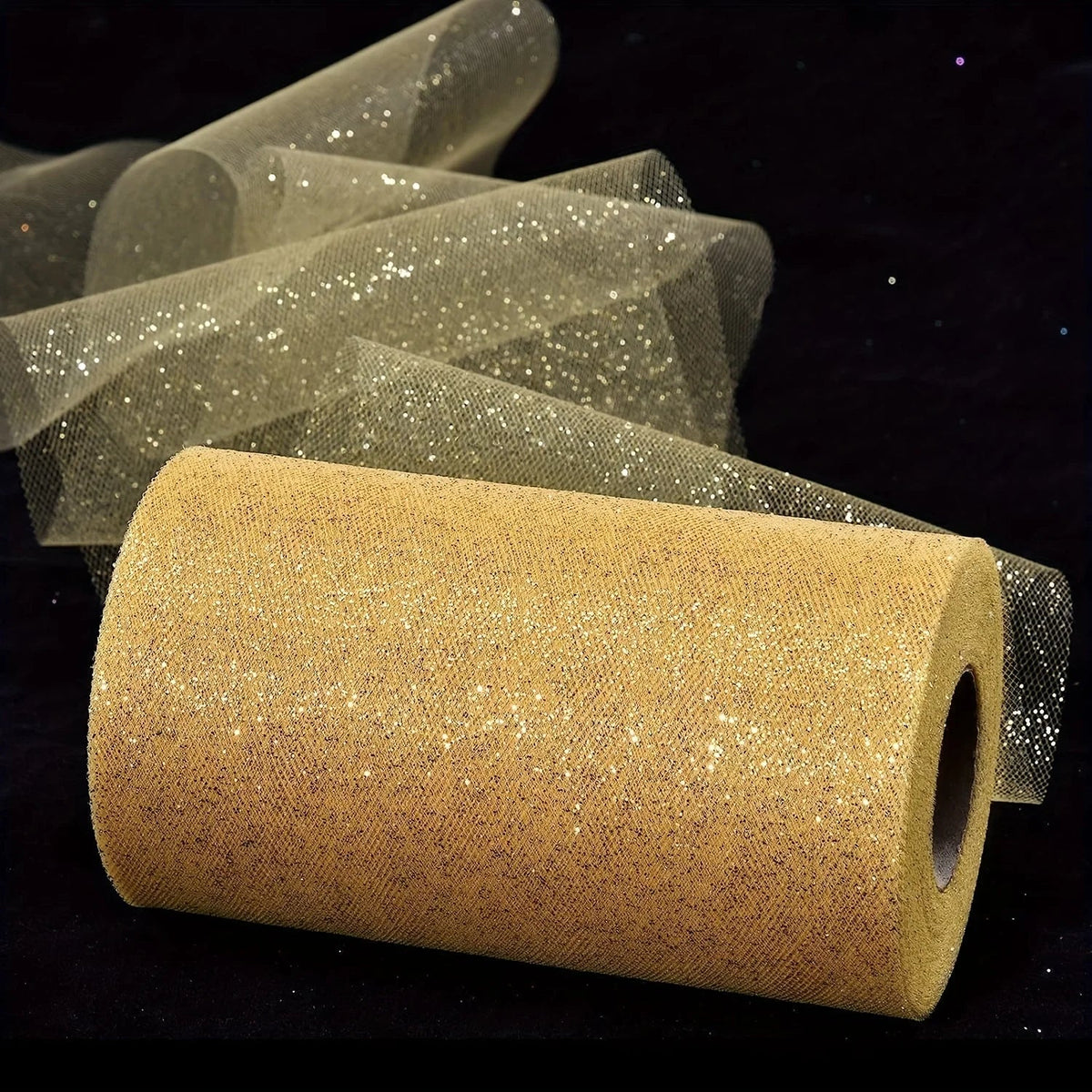 Gold Glitter Tulle Roll – 6" x 25 Yds Shimmer Mesh Ribbon