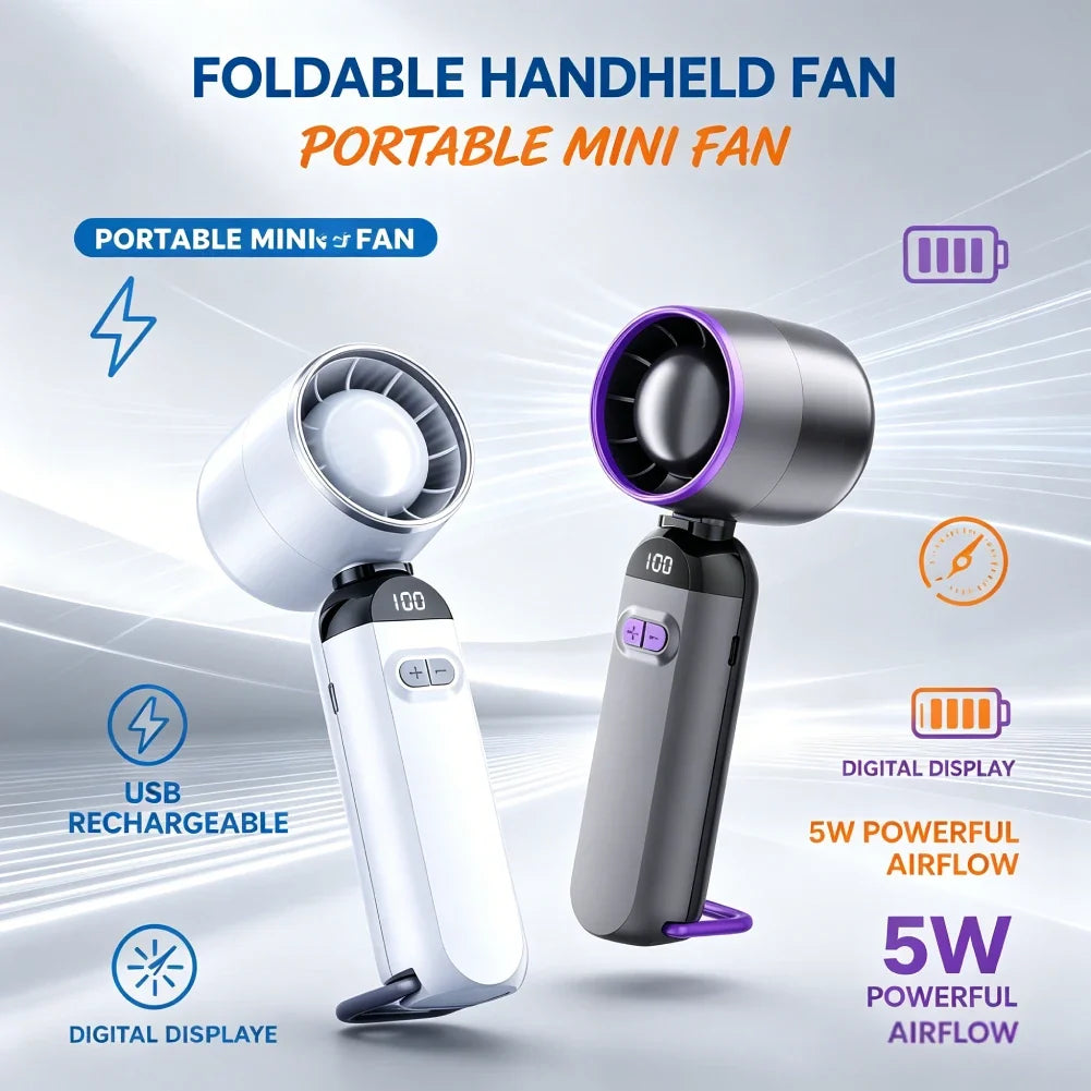 Portable Speed Cooling Handheld Fan 3000mAh Rechargeable 100 Wind