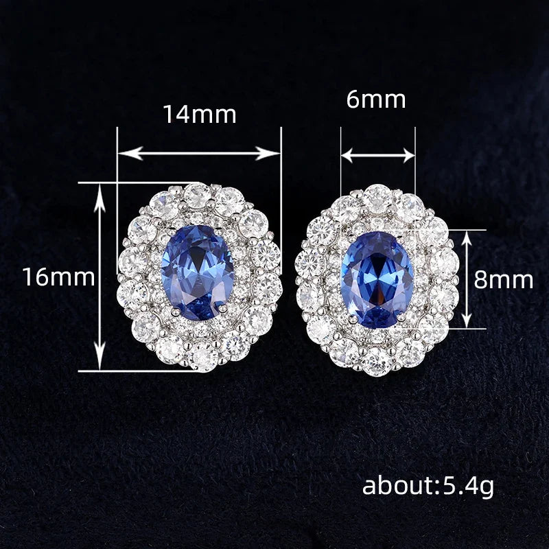Huitan Oval CZ Stud Earrings – Blue & White Cubic Zirconia