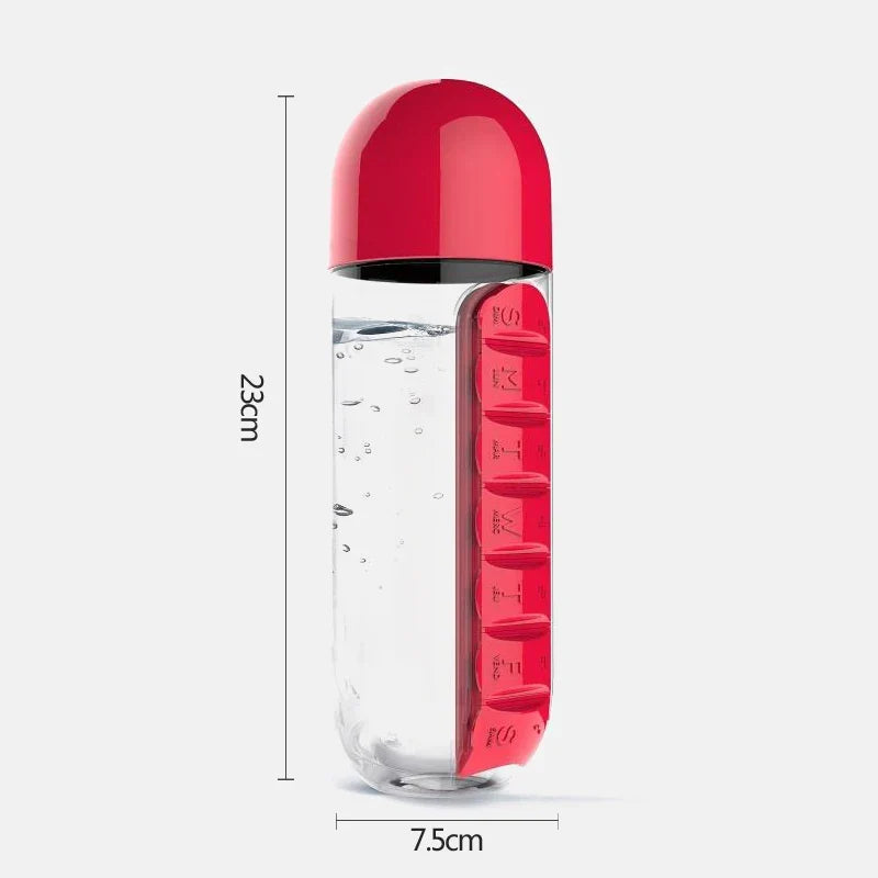 2-in-1 Sports Water Bottle & 7-Day Pill Organizer – 600ml BPA-Free