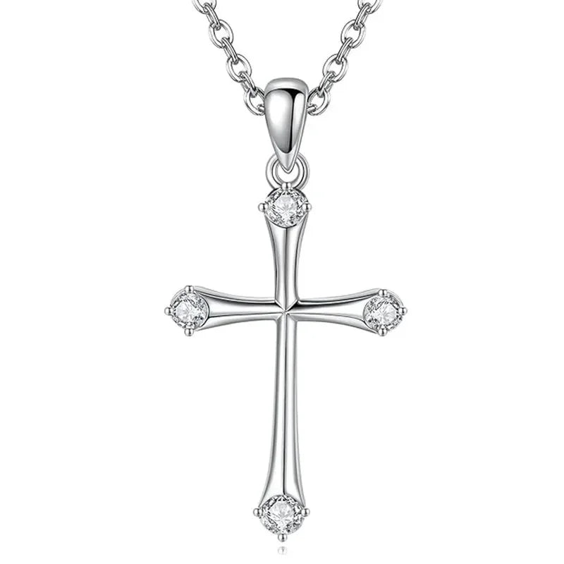 Huitan CZ Cross Pendant Necklace – Silver O-Chain for Women