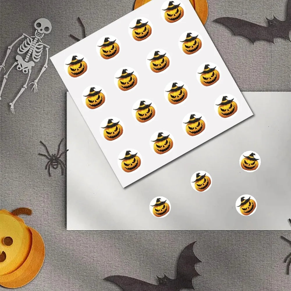 128-Pc Halloween Pumpkin Round Stickers – Waterproof Decals