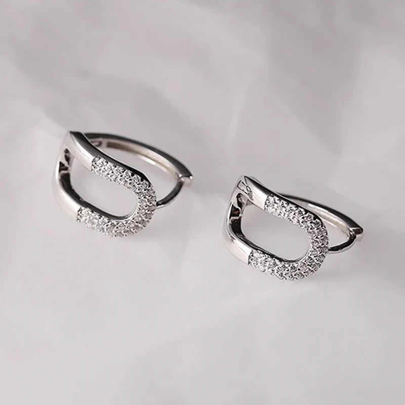 Huitan Curved Oval Hoop Earrings – Cubic Zirconia Fashion Jewelry