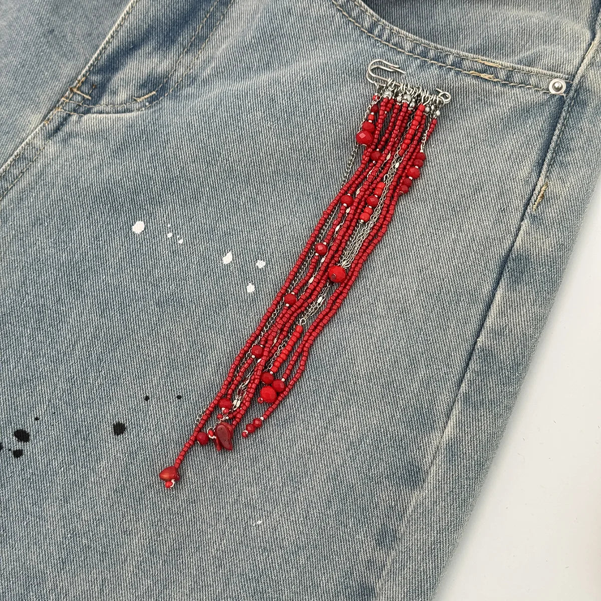 Hip-Hop Crystal Beaded Tassel Chain Brooch – Vintage Collar Pin