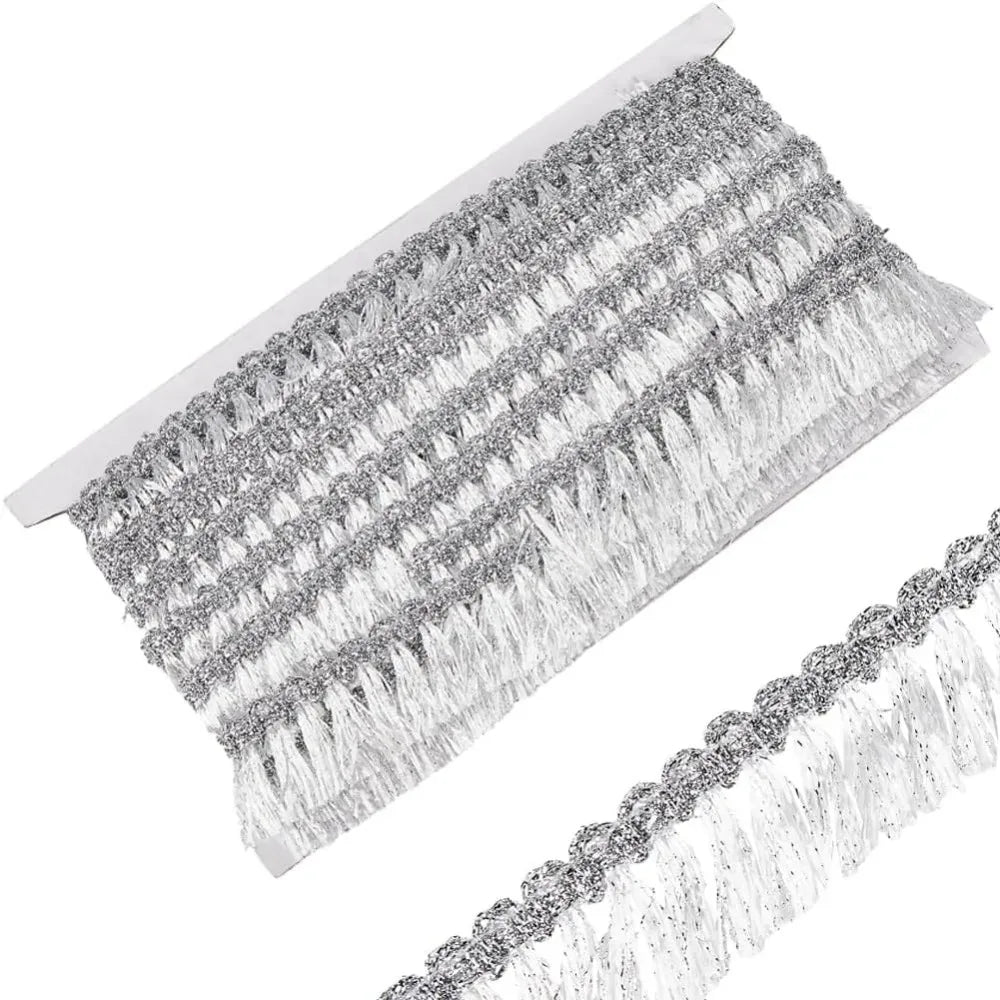 15 Yds Metallic Fringe Tassel Trim Glitter Lace Ribbon 1-1/4"