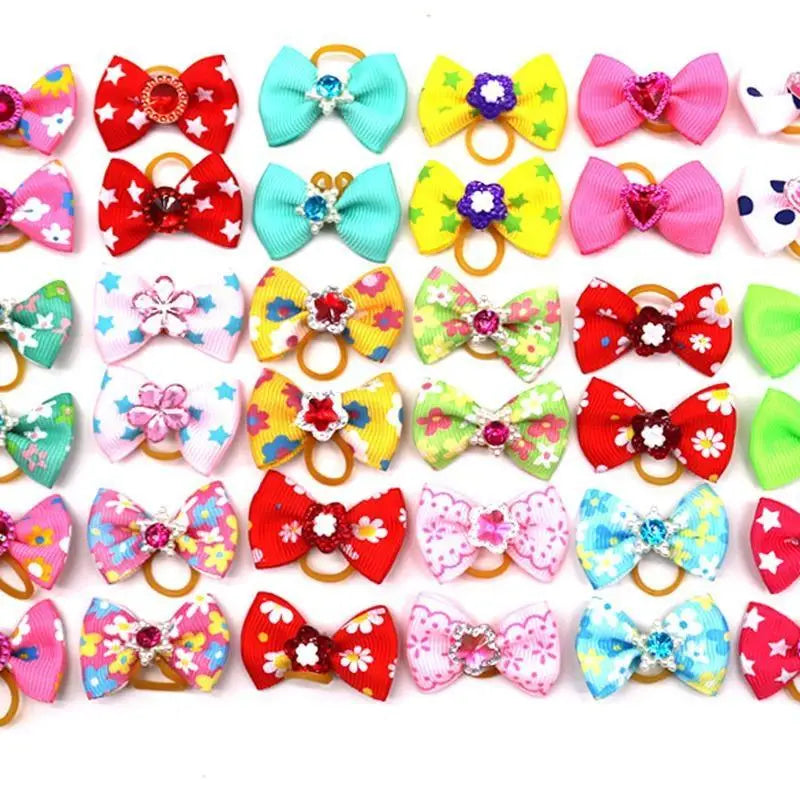 Cute Pet Dog Hair Bows Mixed Patterns Elastic Rubber Bands Puppy