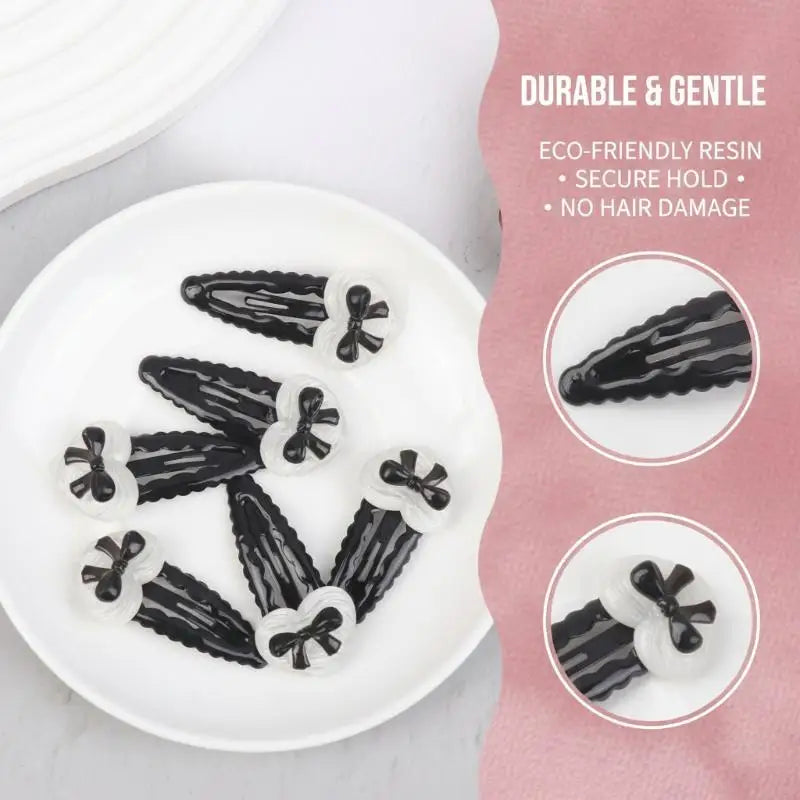 Heart Bowknot BB Hair Clips – Wavy Side Clips for Girls 2/6 Pcs