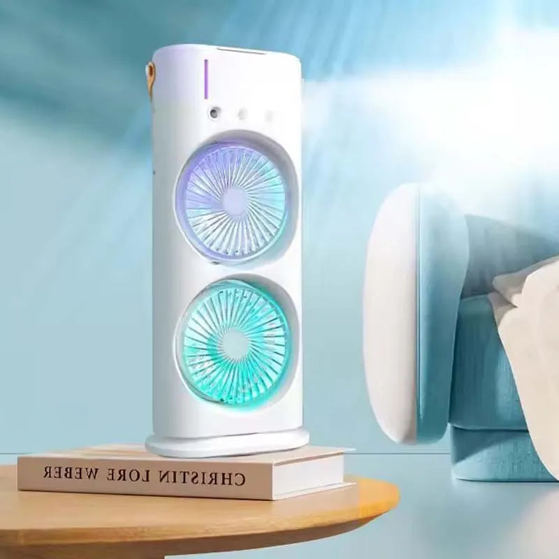 Double-Blade USB Spray Fan – Desktop Cooling & Humidifier