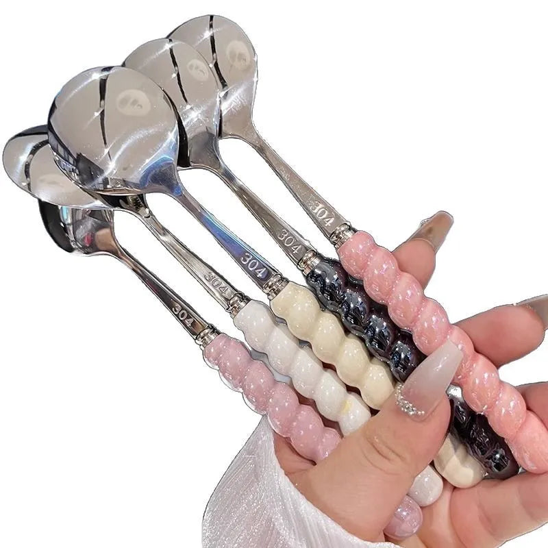 2026 304 Stainless Steel Spoon Girl Pearl Five-color Imitation