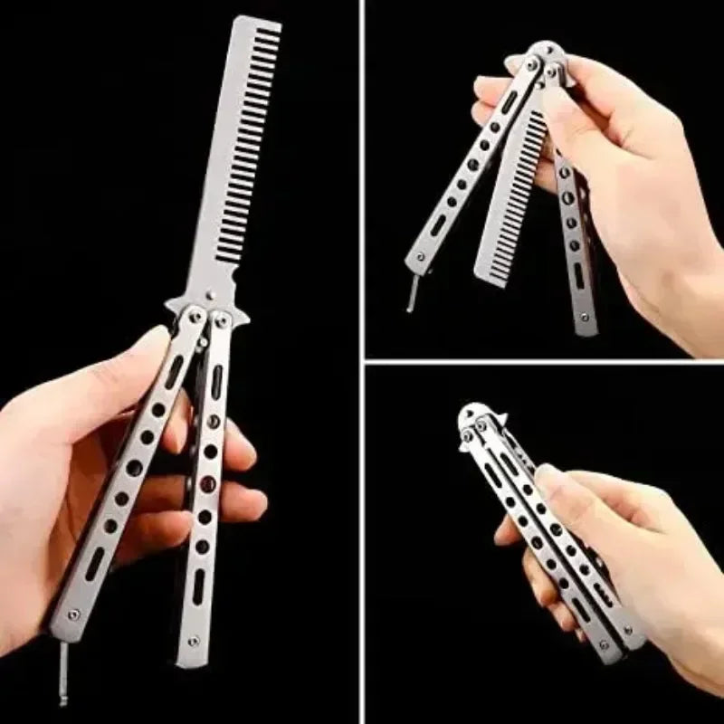 Foldable Butterfly Comb – Stainless Steel Beard & Hair Styling