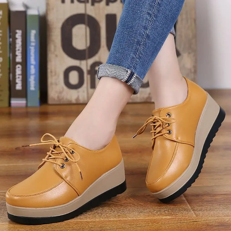Lorilury Women Platform Lace-Up Flats – Casual Loafers 6cm