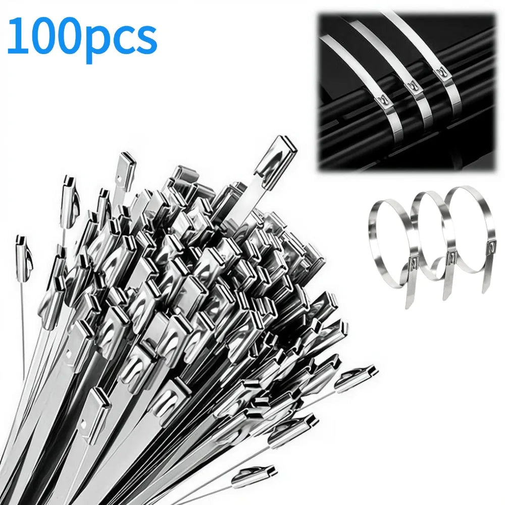 100-Pack Stainless Steel Self-Locking Metal Cable Zip Ties