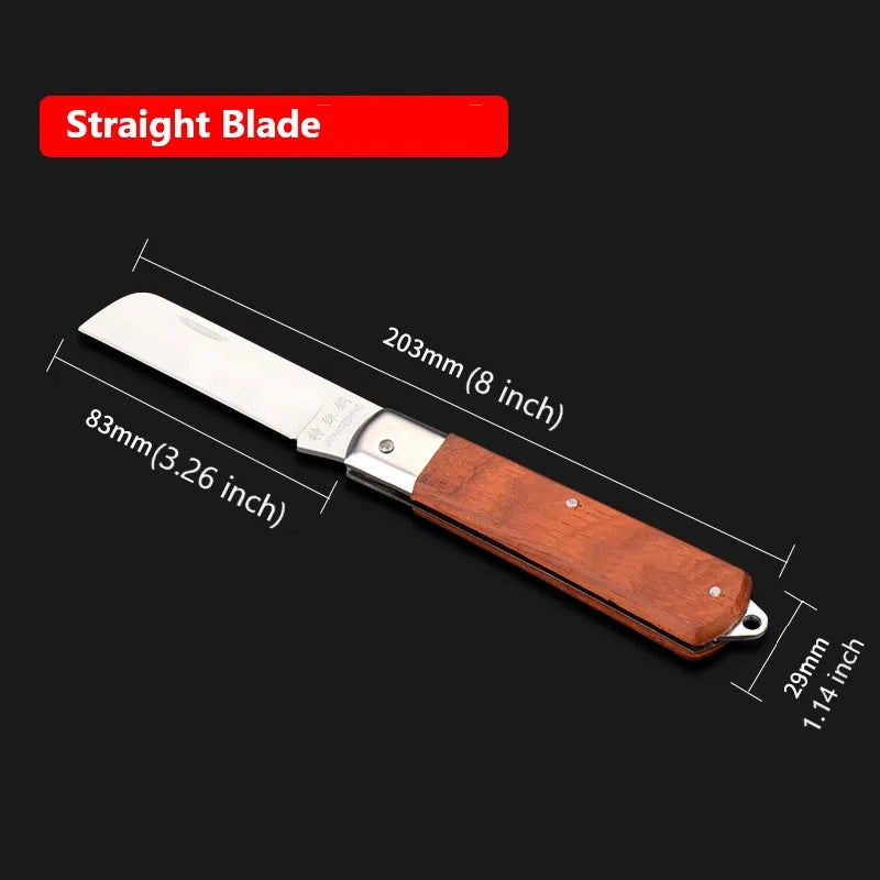 Stainless Steel Folding Knife – Wood Handle Outdoor Multi-Tool