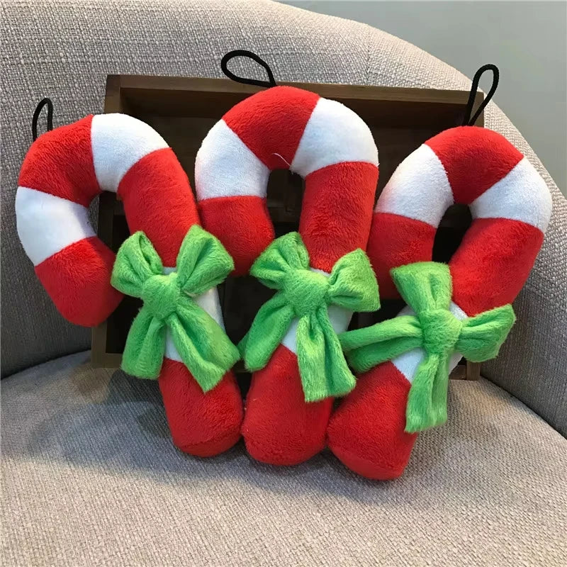 Christmas Candy Squeaky Plush Dog Toy | Holiday Puppy Gift