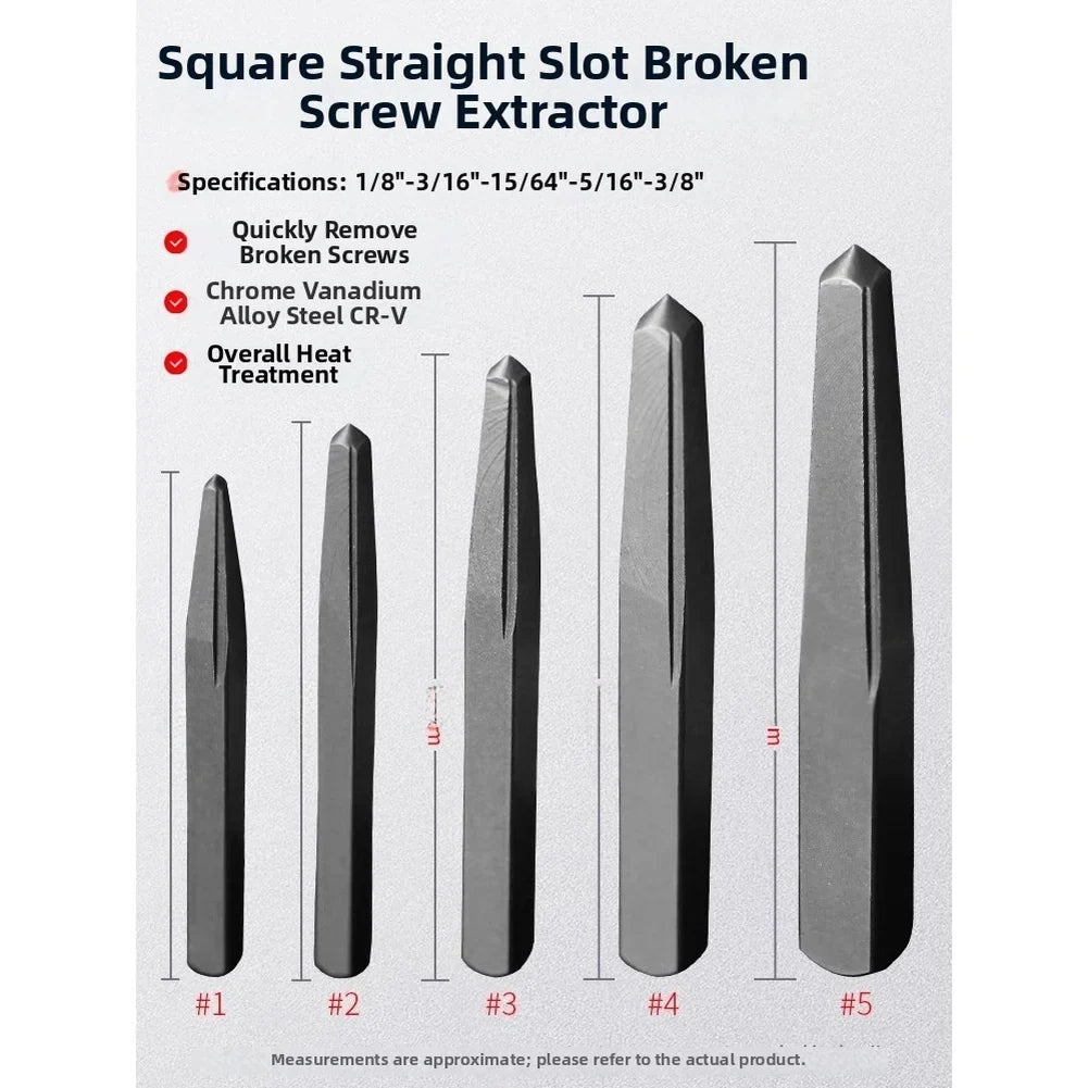 6-Piece Square Groove Broken Screw & Bolt Extractor Set