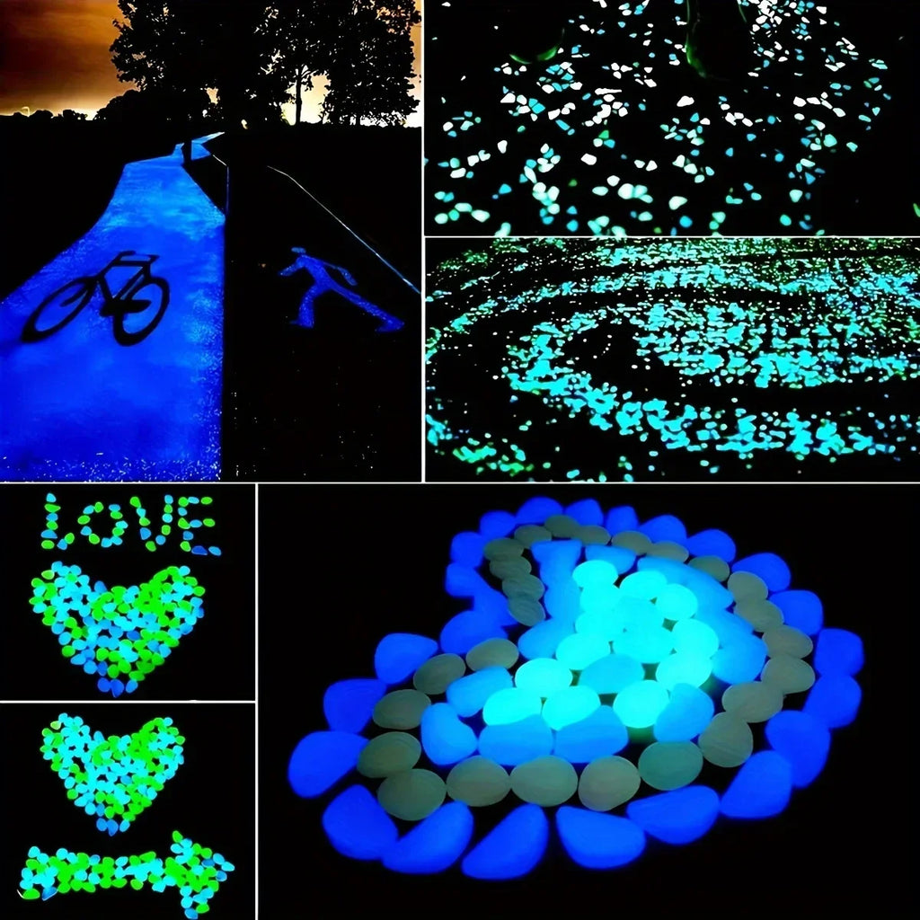 100 Glow in the Dark Pebbles – Luminous Garden & Aquarium Stones